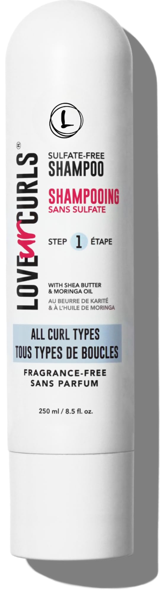 Love Ur Curls Champú sin fragancia en bote 250 ml; limpieza suave para piel sensible.