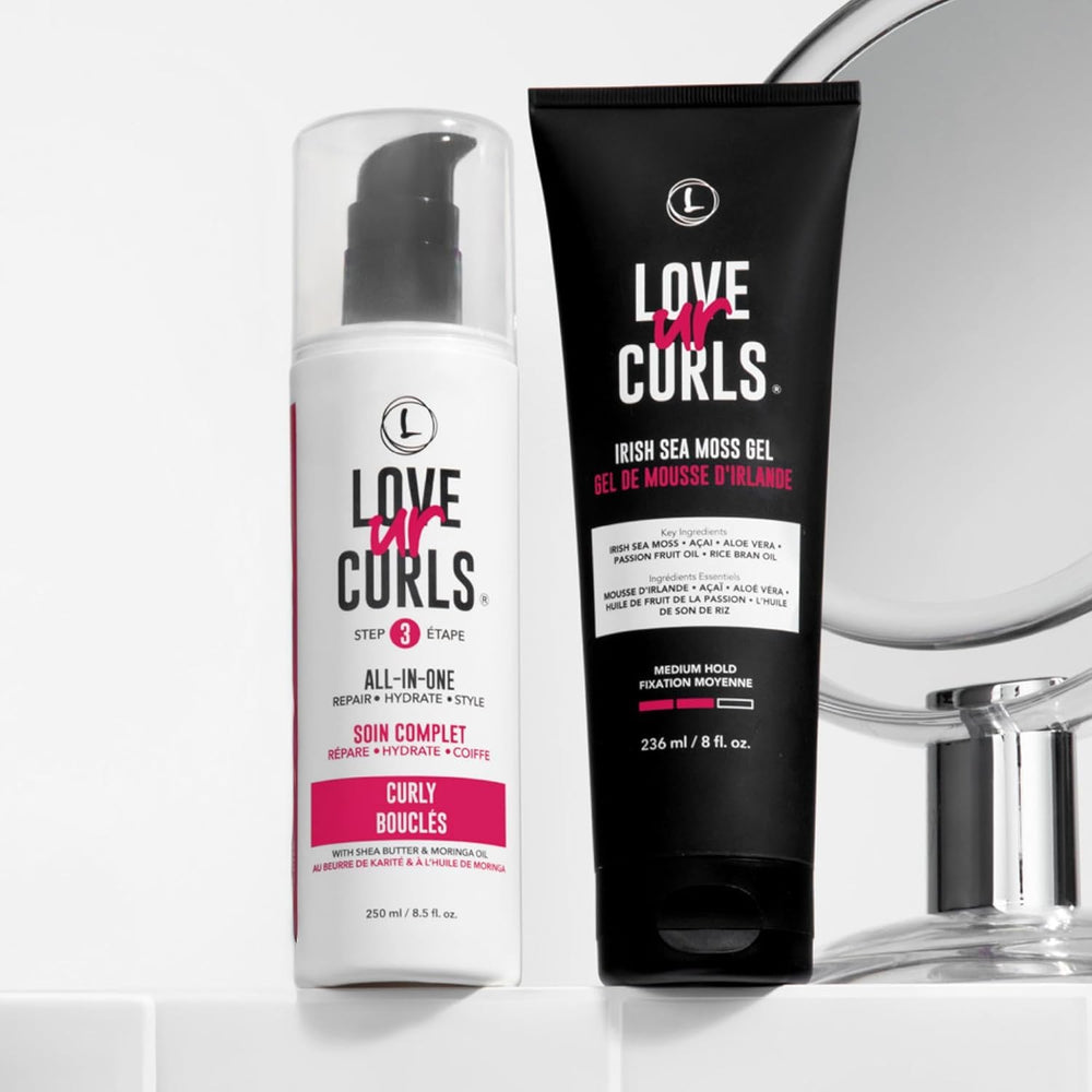 Love Ur Curls gel algas irlandesas, hidratación ligera y frizz reducido.