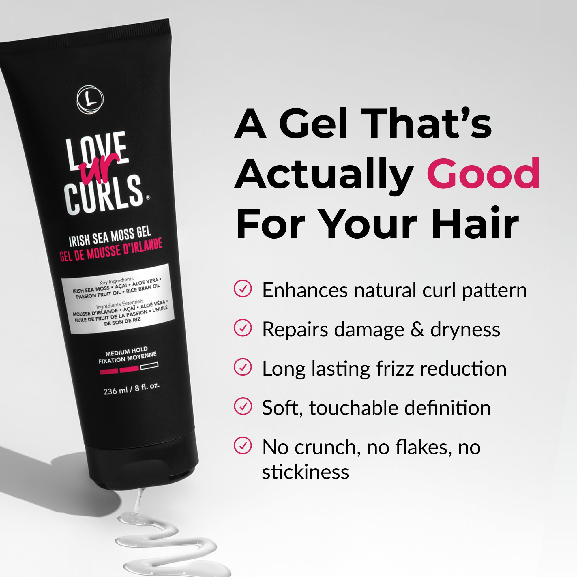 Love Ur Curls Gel Musgo Mar Irlandés, ingredientes acai, aporta brillo y suavidad.