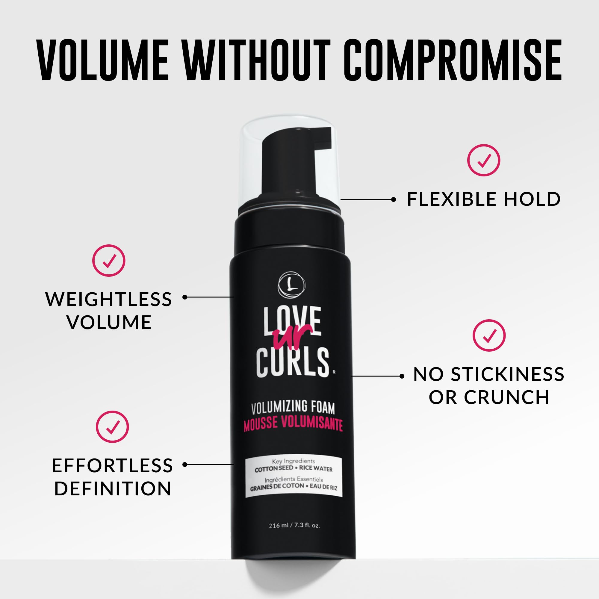 Love Ur Curls Volumizing Foam texture closeup shows airy, non-sticky mousse feel