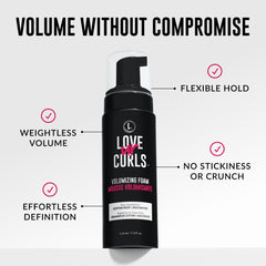 Love Ur Curls Volumizing Foam texture closeup shows airy, non-sticky mousse feel