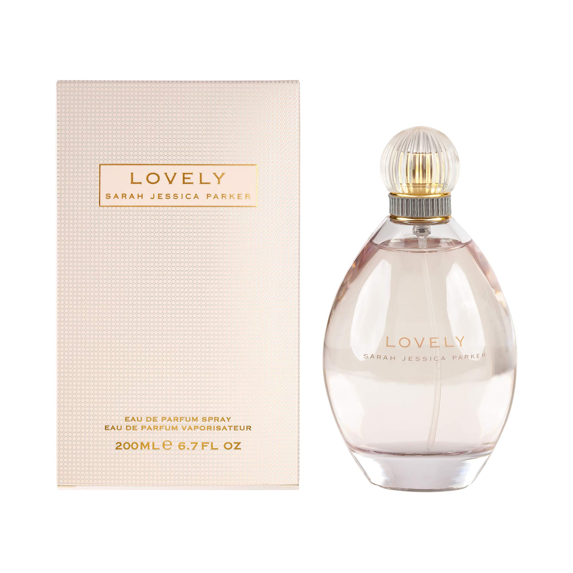 Lovely de SJP, vista frontal del frasco, aroma floral para cualquier ocasión.