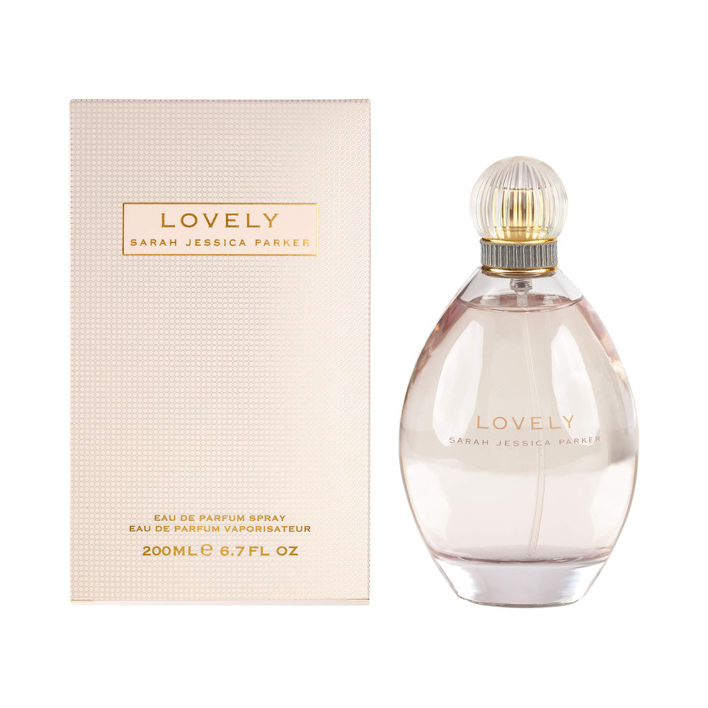 Lovely de SJP, vista frontal del frasco, aroma floral para cualquier ocasión.