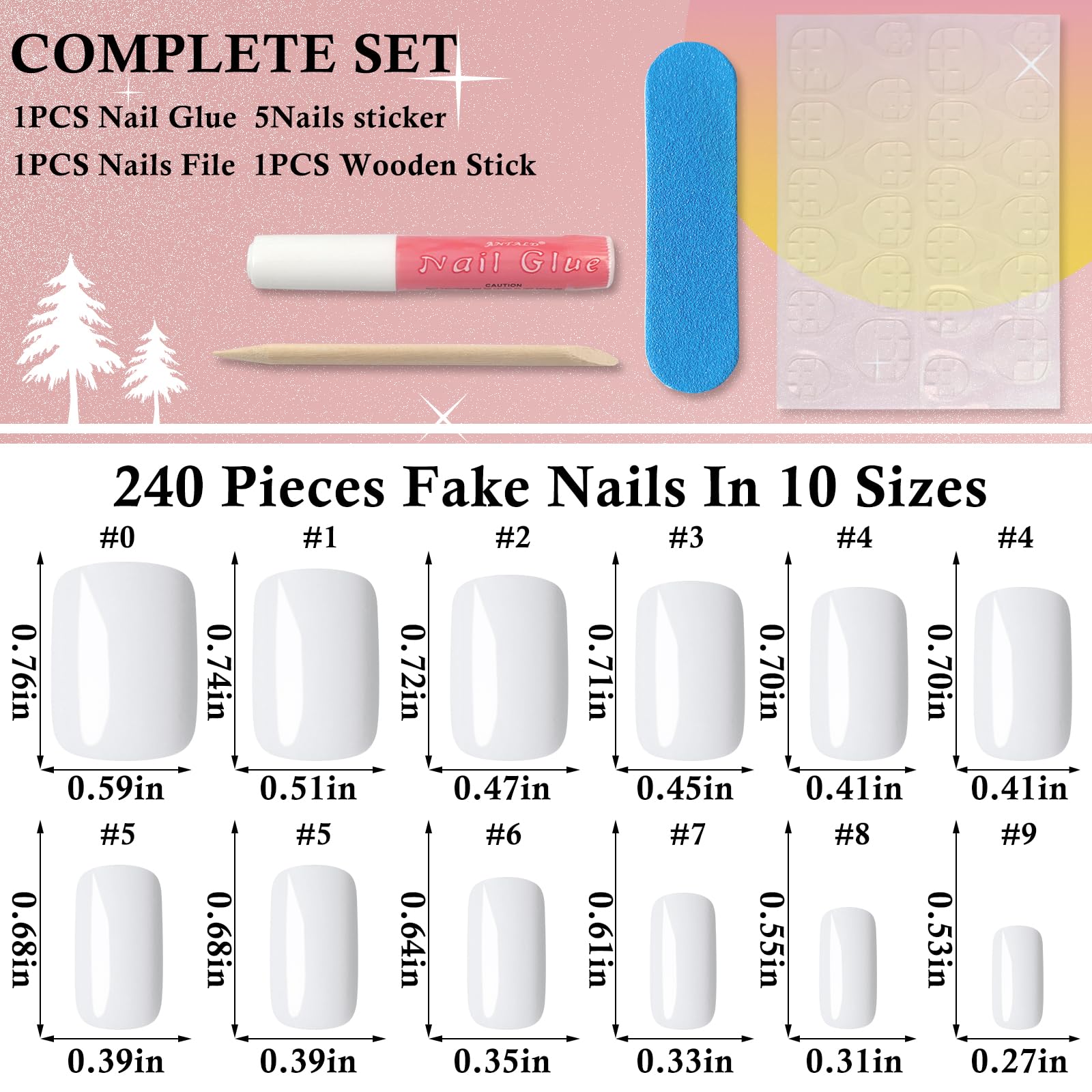 LoveOurHome conjunto de uñas adheribles 240 piezas blanco brillante para realizar la manicura en casa