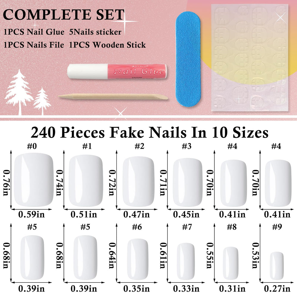 LoveOurHome conjunto de uñas adheribles 240 piezas blanco brillante para realizar la manicura en casa