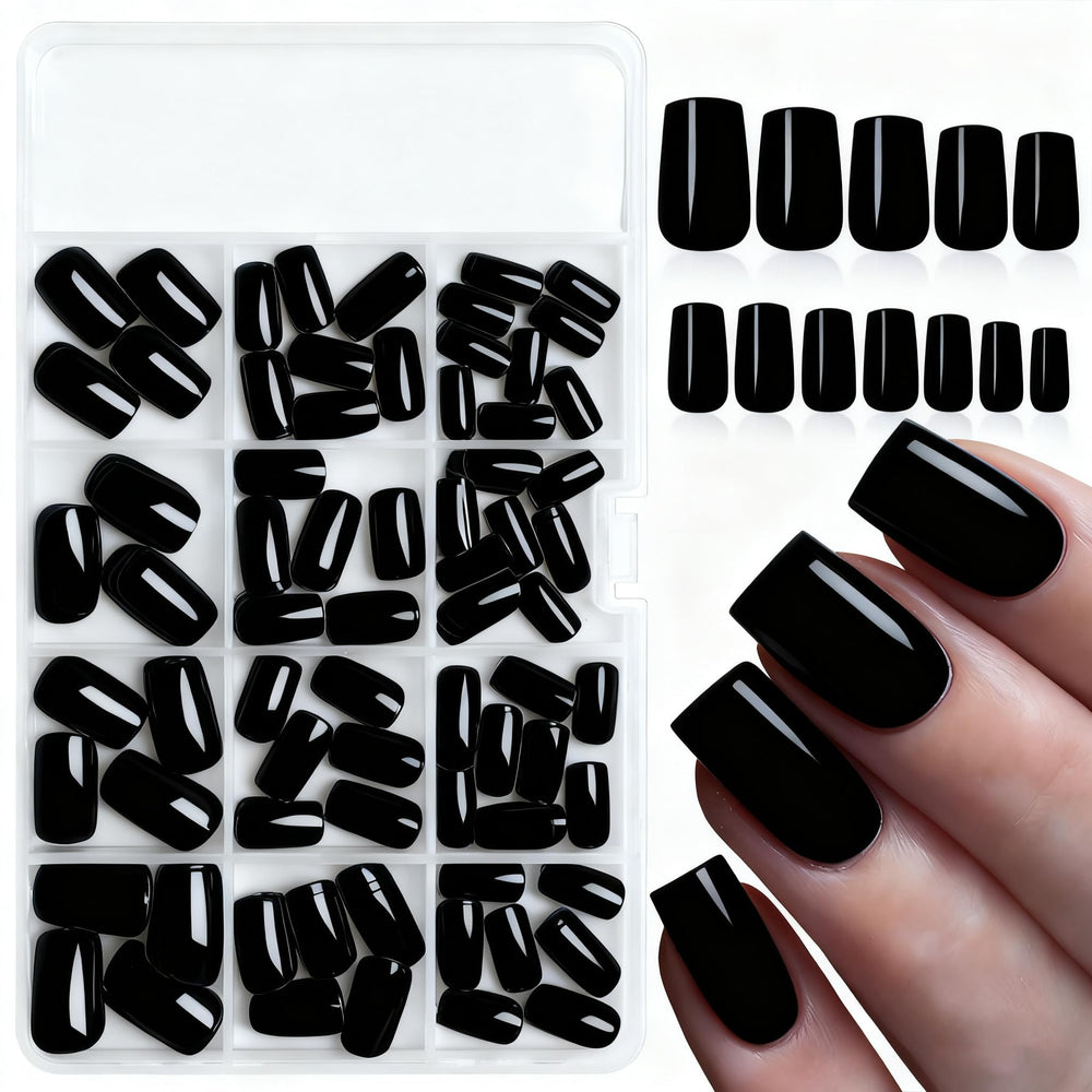 LoveOurHome uñas negras cuadradas con diez tallas para manicura en casa