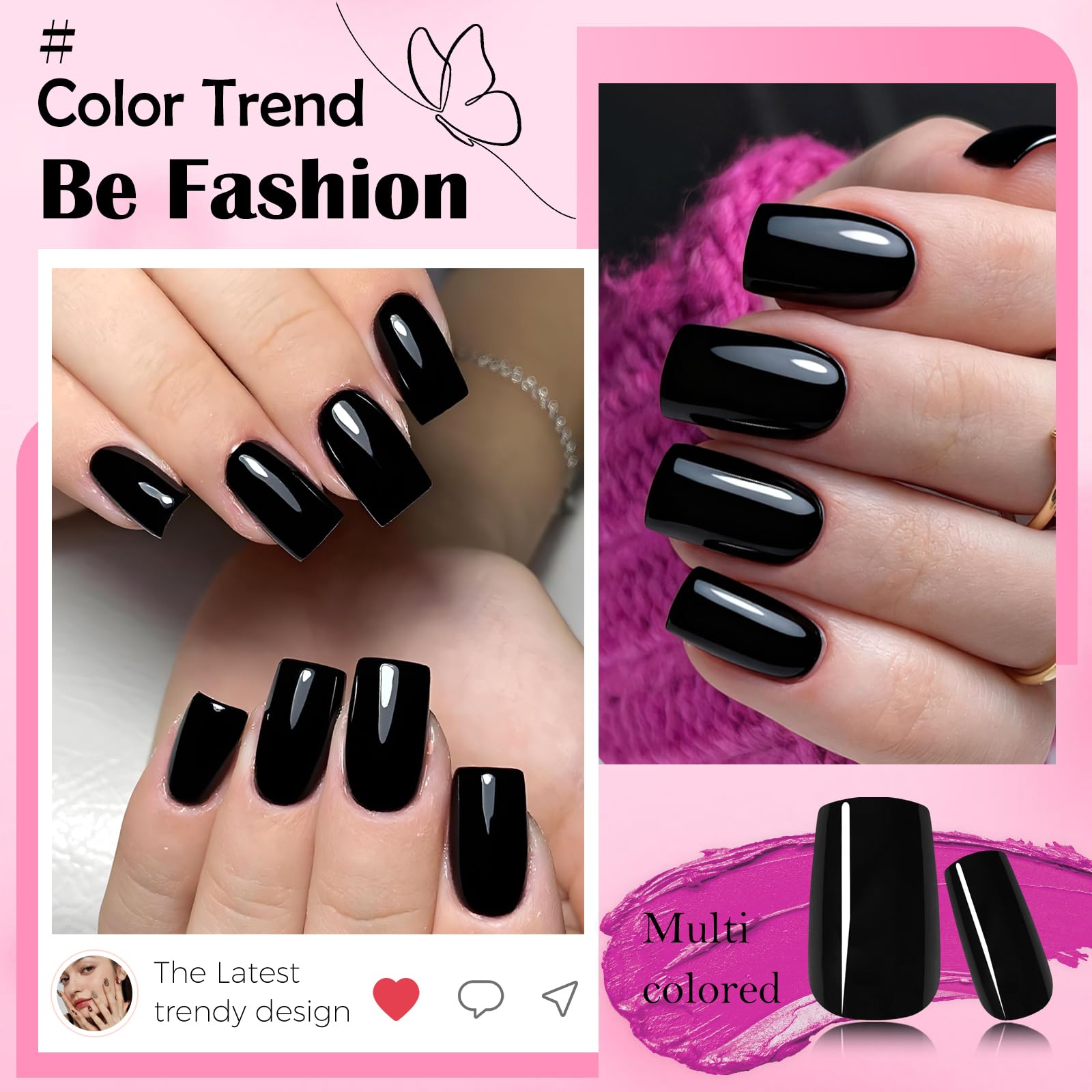 LoveOurHome uñas negras cuadradas reutilizables para cambios de estilo