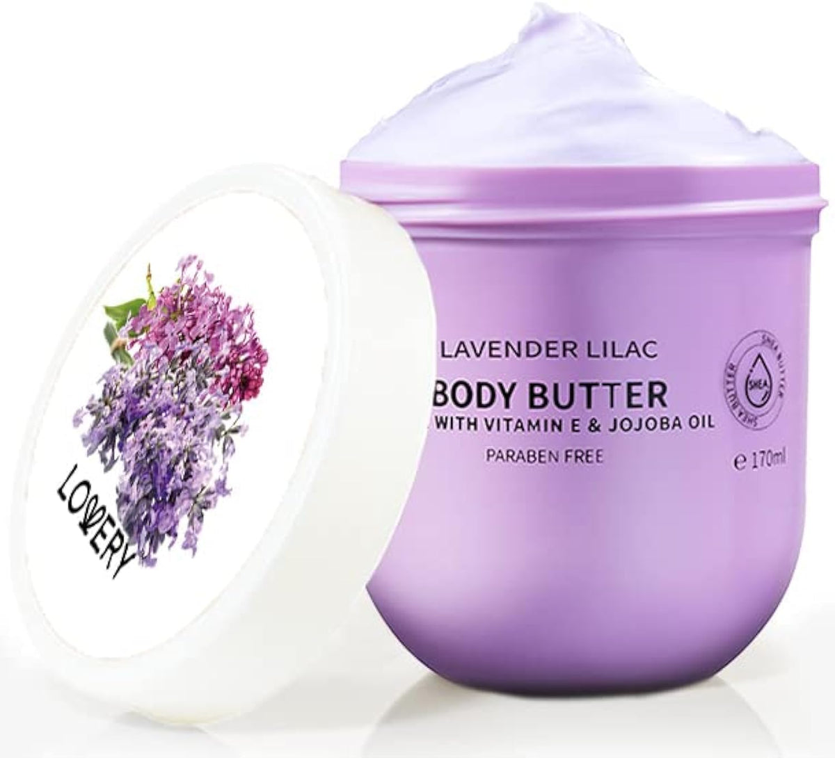LOVERY crema corporal Lavanda Lila en bote para hidratación diaria.
