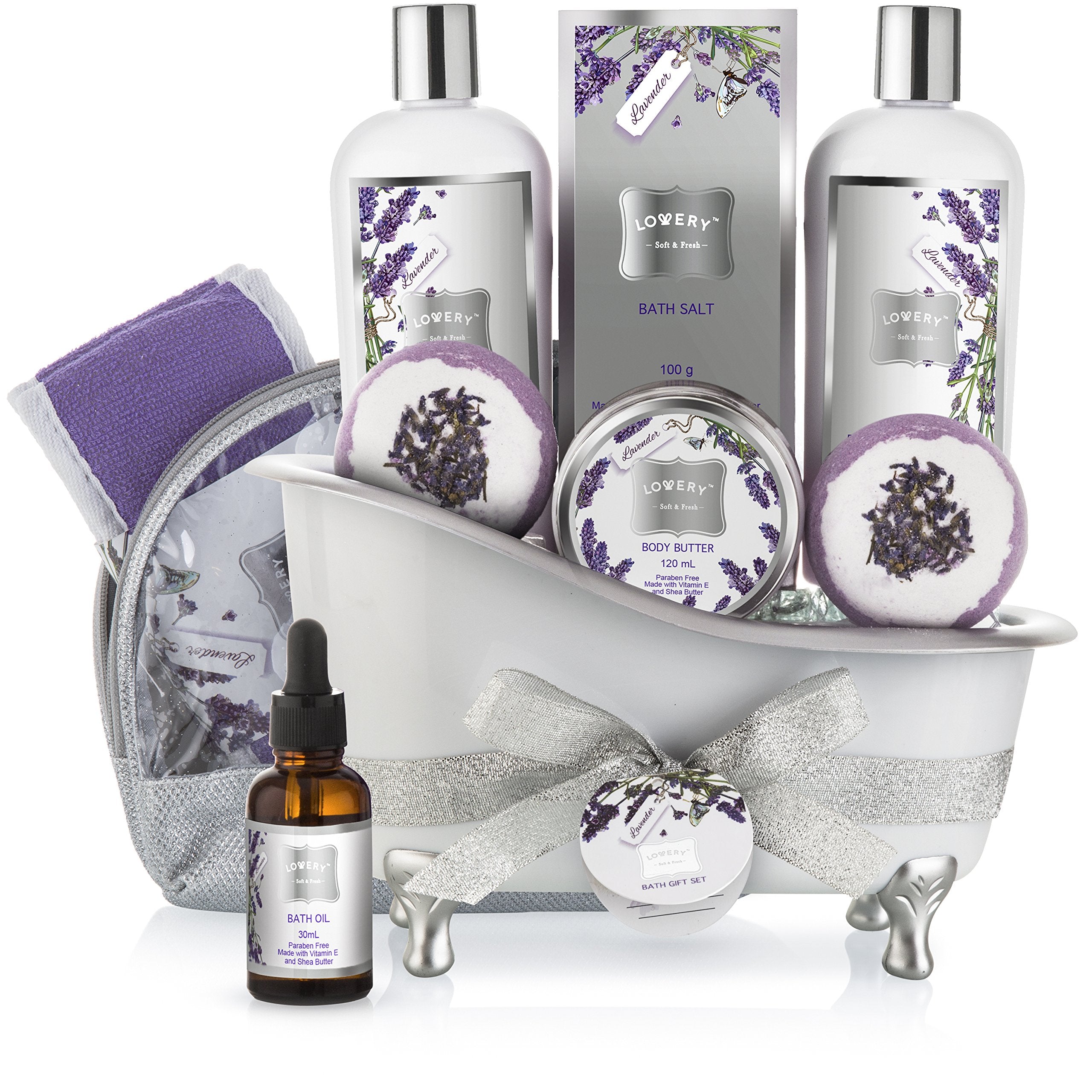 Coffret Lovery Panier cadeau bain, Lavande et Jasmin pour une détente à domicile.