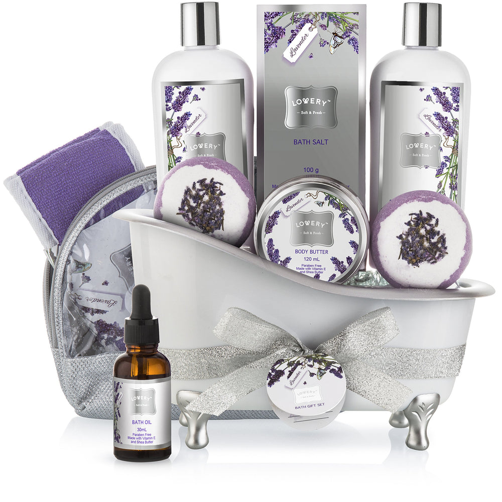 Coffret Lovery Panier cadeau bain, Lavande et Jasmin pour une détente à domicile.