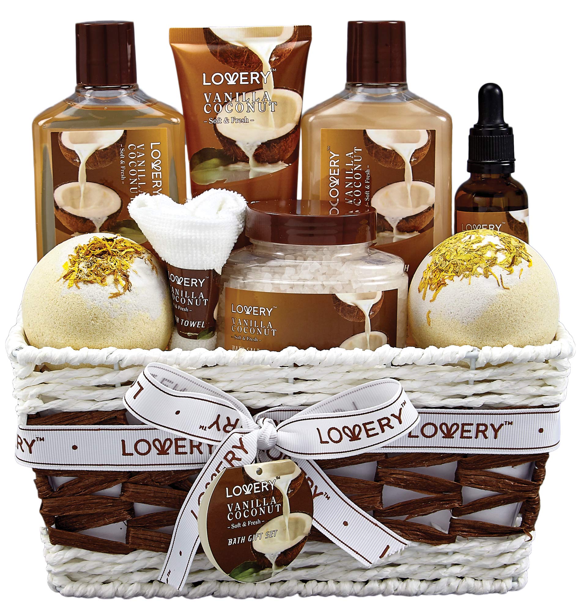 LOVERY Panier cadeau spa vanille coco, coffret élégant prêt à offrir