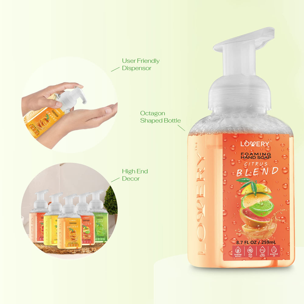 LOVERY bouteille savon moussant mains pompe agrume – parfum frais et pratique.