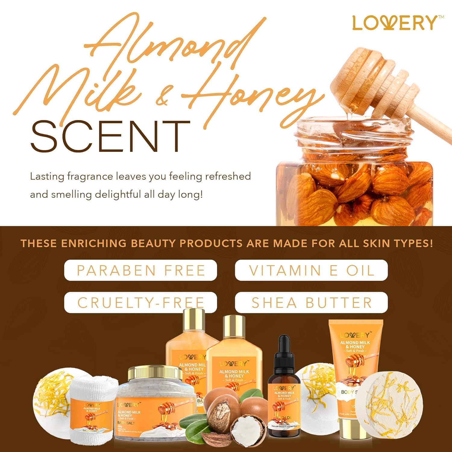 Lovery Huile Bain Amande Miel: soin nourrissant pour la peau.