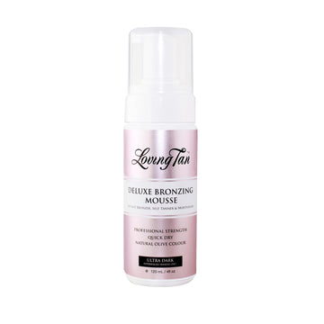 Loving Tan Deluxe Mousse, botella, bronceado saludable y uniforme.