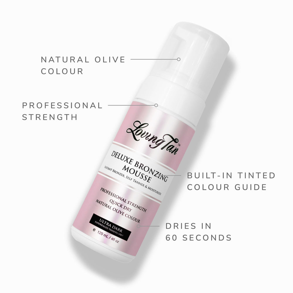 Loving Tan Deluxe Mousse, guía de color integrada facilita aplicación precisa.