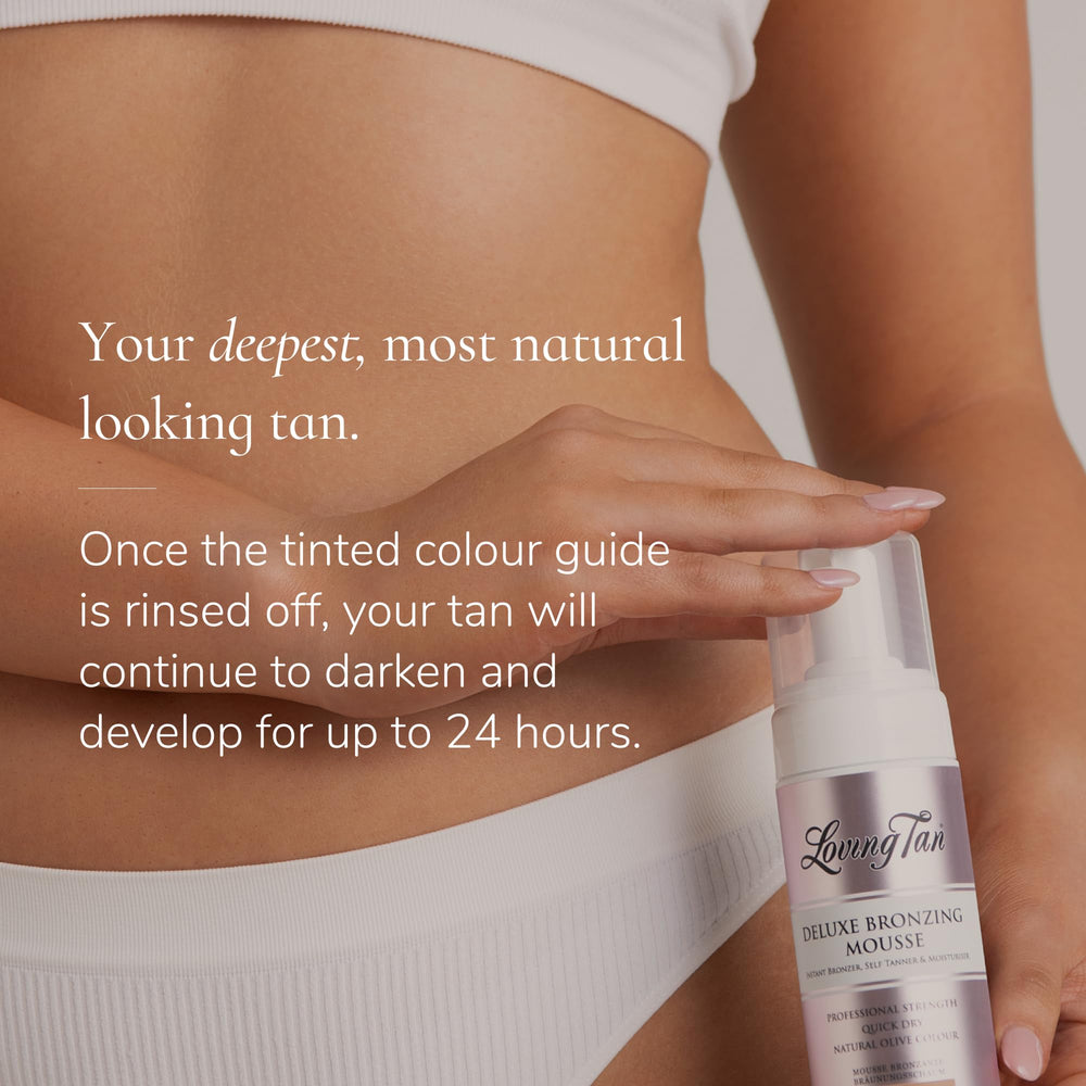 Loving Tan Deluxe Mousse, secado rápido en 60 segundos sin sensación pegajosa.