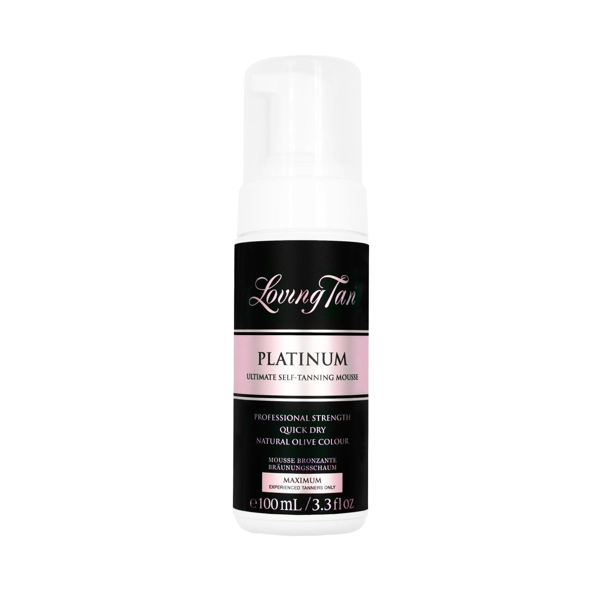 Loving Tan Platinum Mousse Dark en bote, fácil de aplicar y natural.