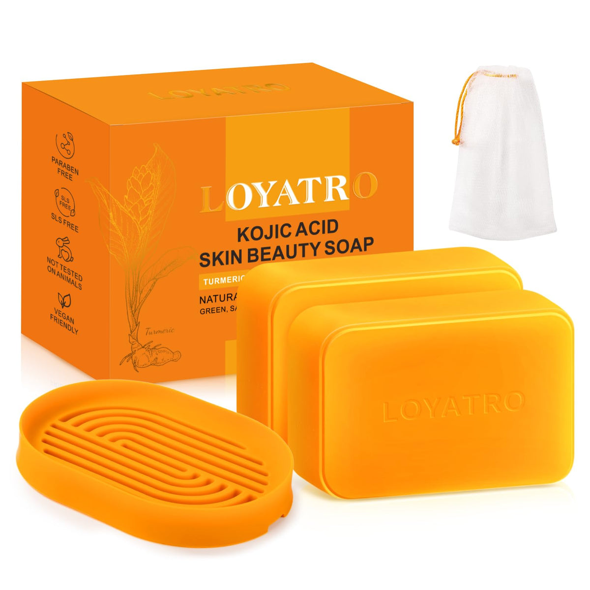 Jabón LOYATRO con ácido kójico y cúrcuma para rostro y cuerpo, tono más uniforme