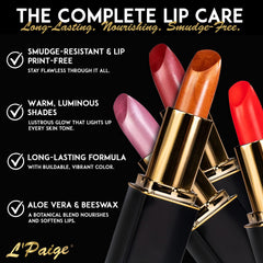 L'Paige Labial infundido con Aloe Vera hidrata y suaviza.