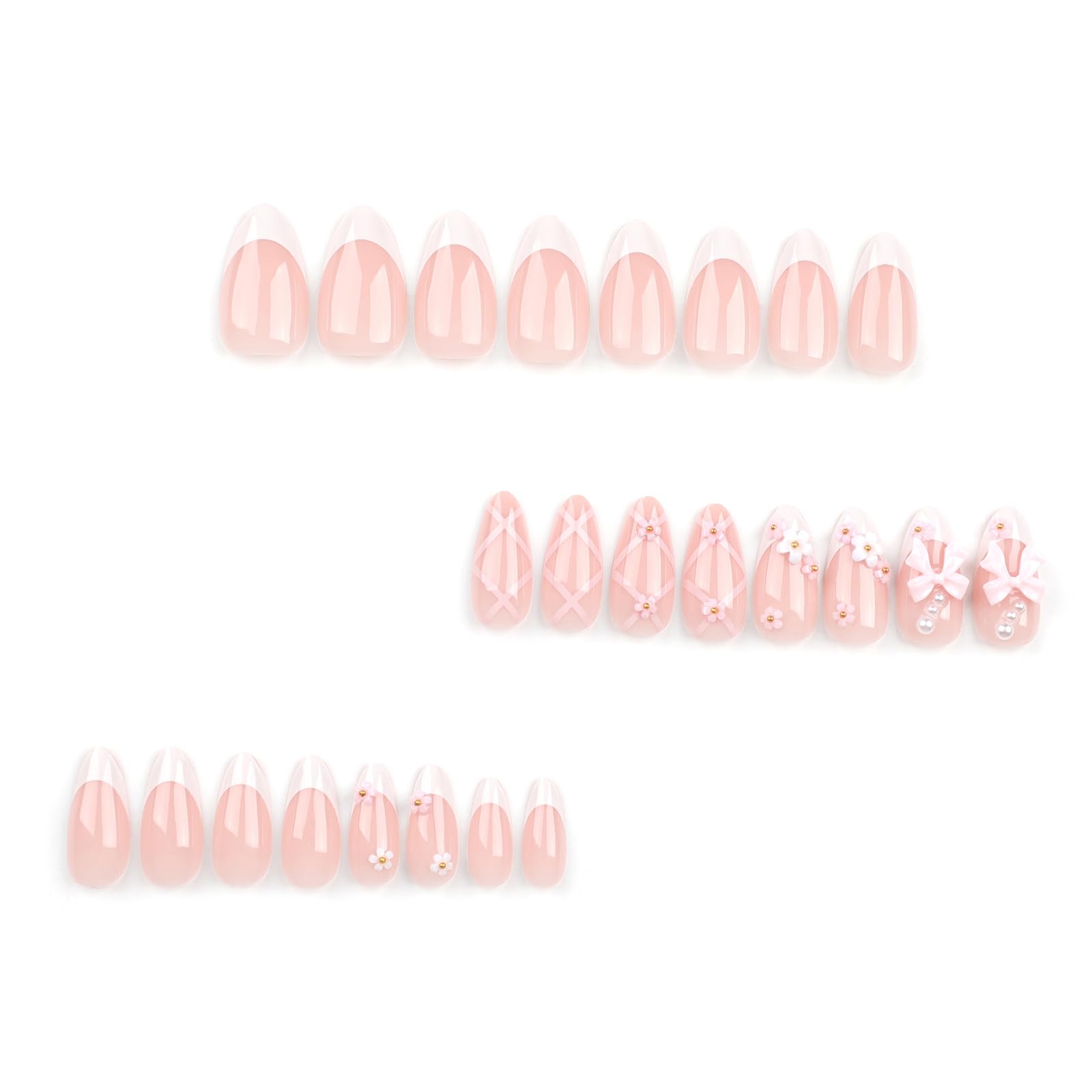 LPOODDNU uñas con diseño 3D flor y lazo para look romántico.