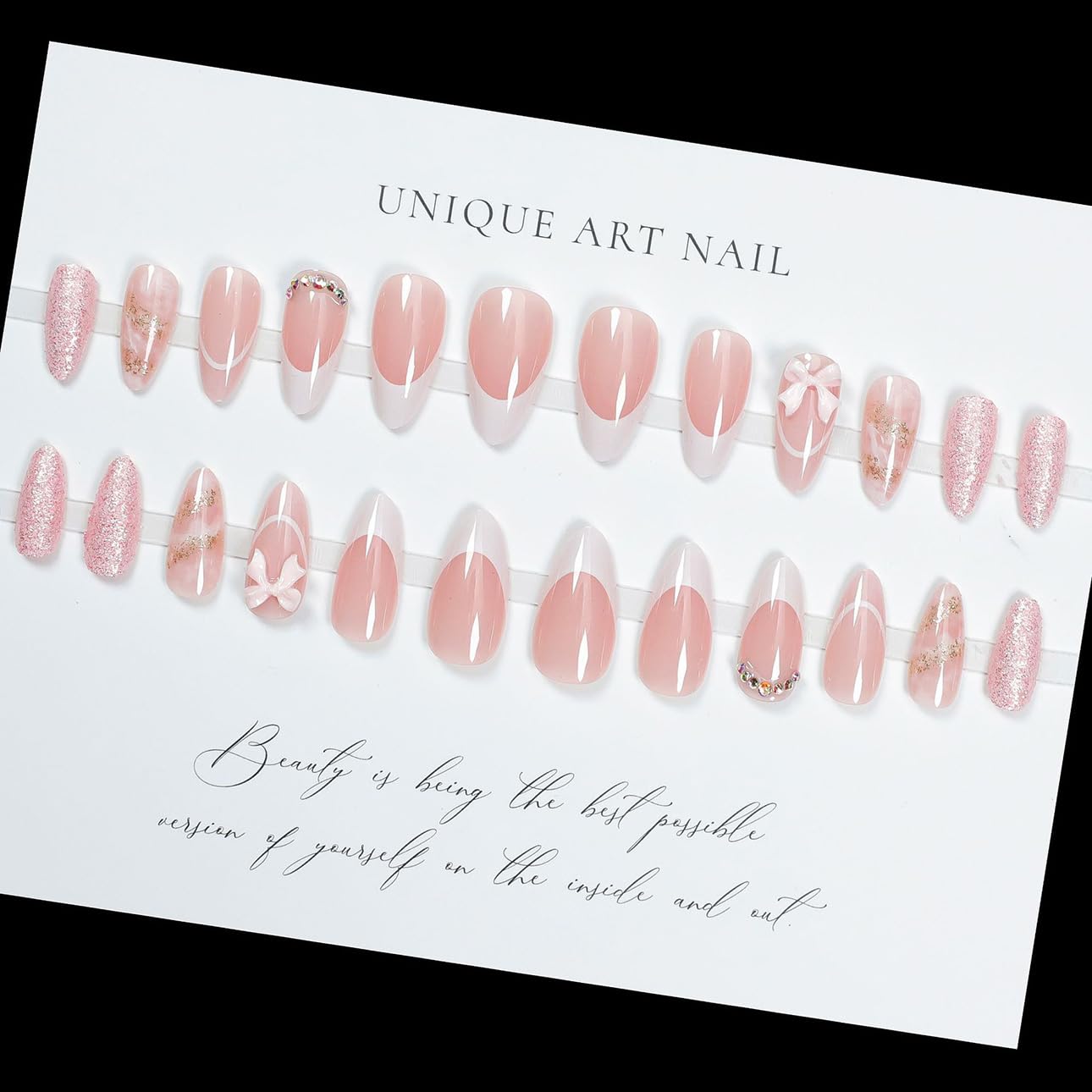 Uñas LPOODDNU con lazo 3D y diamantes para un look elegante.