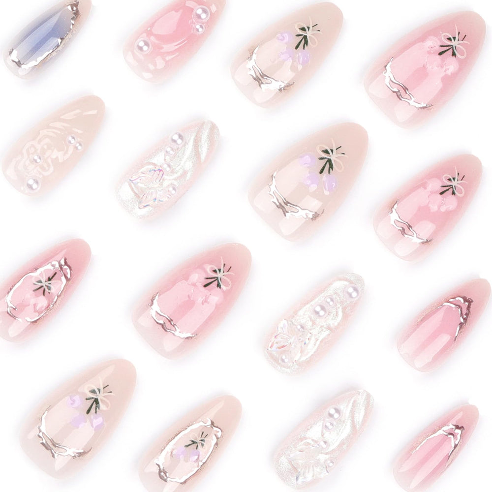 Uñas postizas LPOODDNU en almendra media rosa, acabado suave.