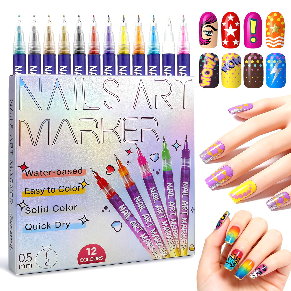 LRMEUMA set de bolígrafos para uñas, 12 colores, líneas finas fáciles de dibujar.