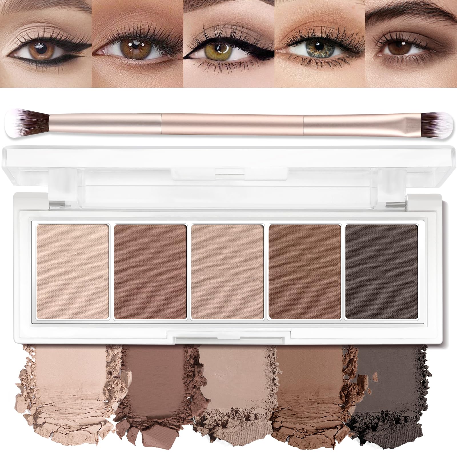LSxia Paleta sombras mate de 5 colores neutros para un acabado suave diario.