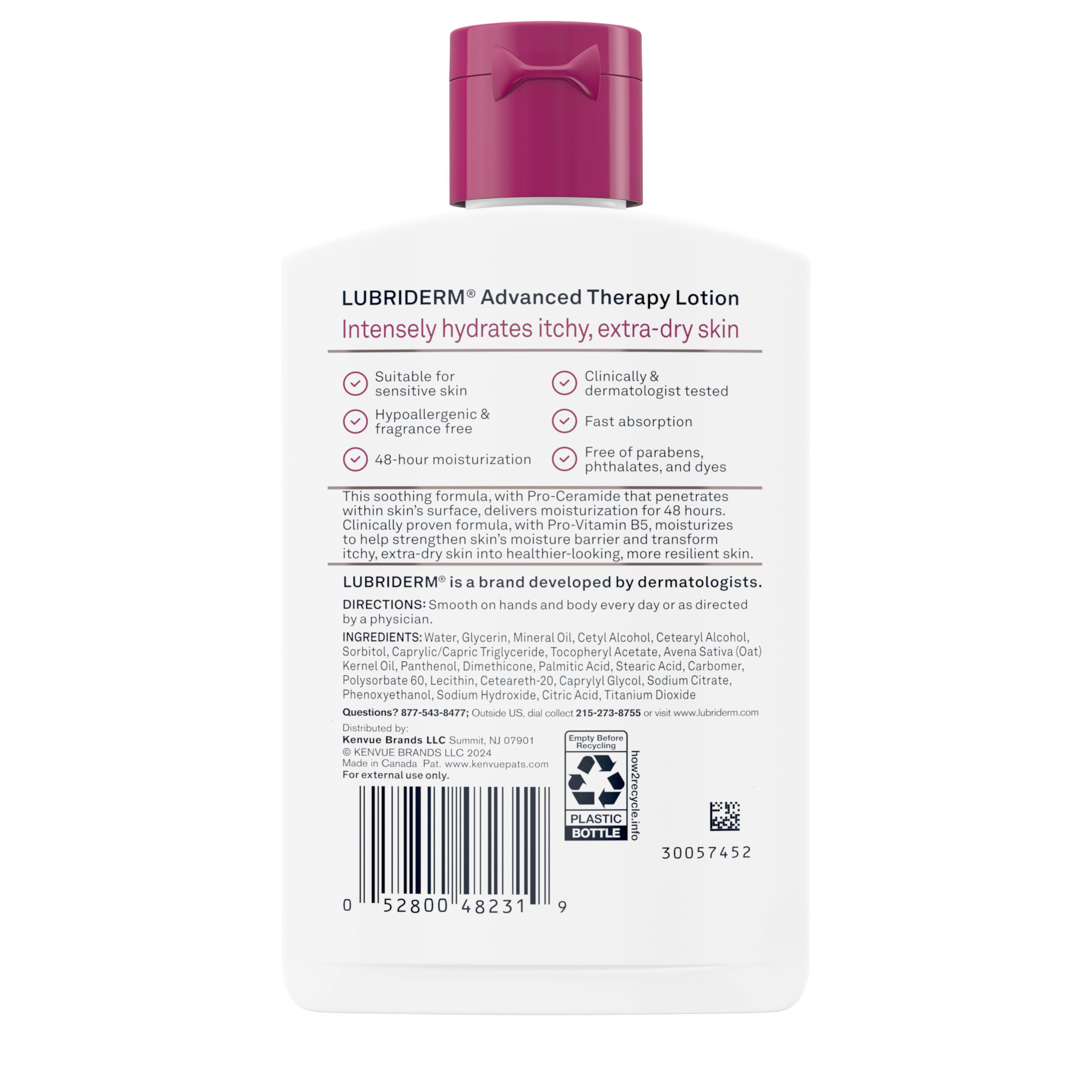 Envase claro de Lubriderm, muestra textura ligera al aplicar.