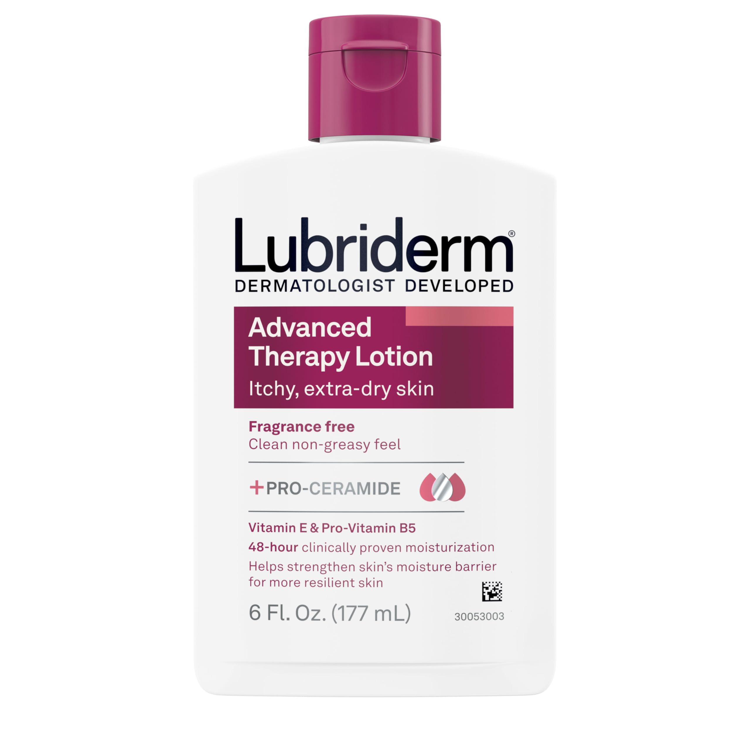 Lubriderm Terapia Avanzada sin fragancia, botella visible y hidratación suave para piel sensible.