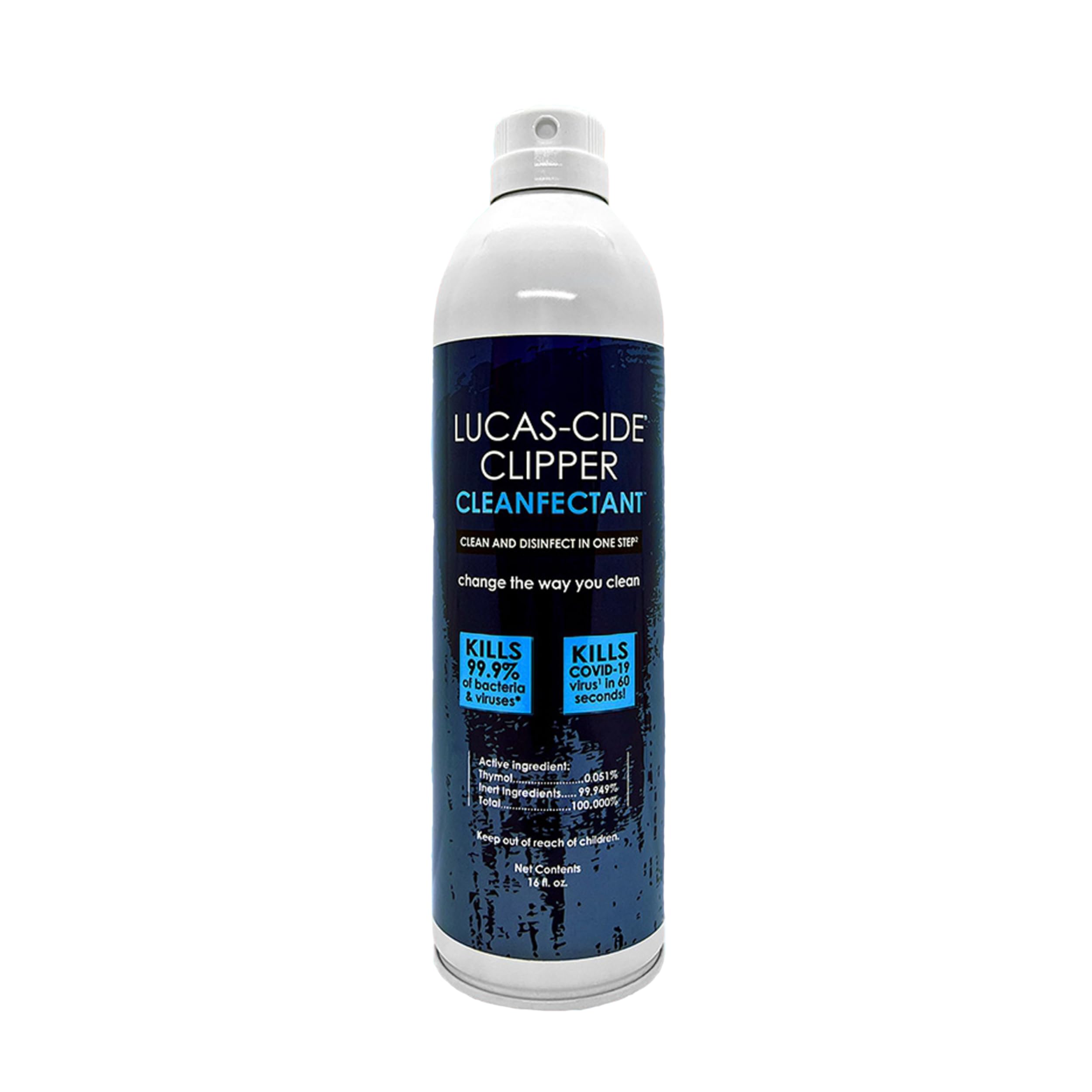 LUCAS-CIDE limpiador desinfectante para máquina de cortar pelo, listo para uso.