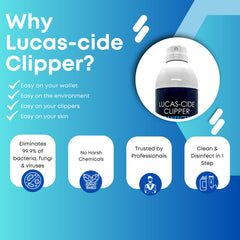 LUCAS-CIDE limpieza para salón, máquina de cortar pelo y hojas limpias.