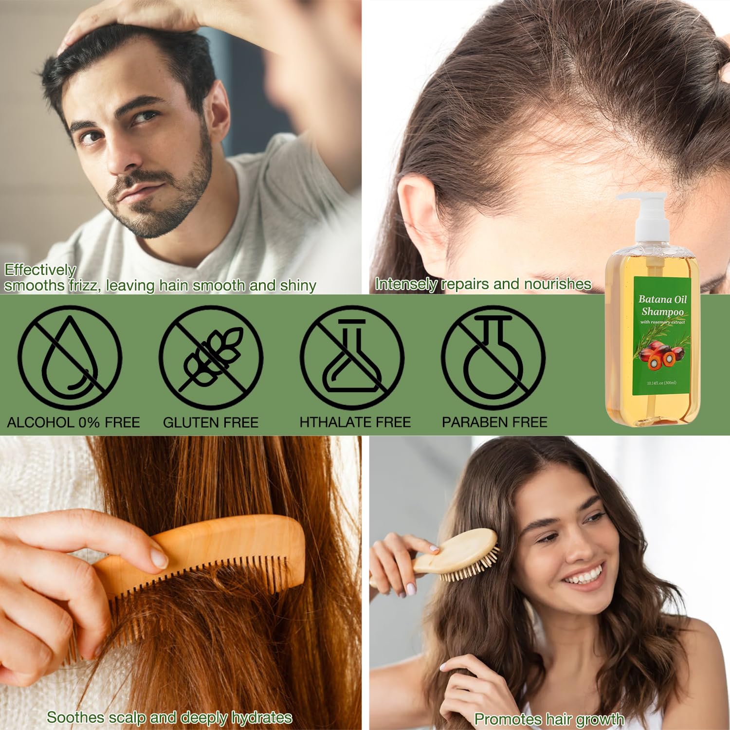 Primer plano de ingredientes naturales Batana y romero para nutrición capilar.