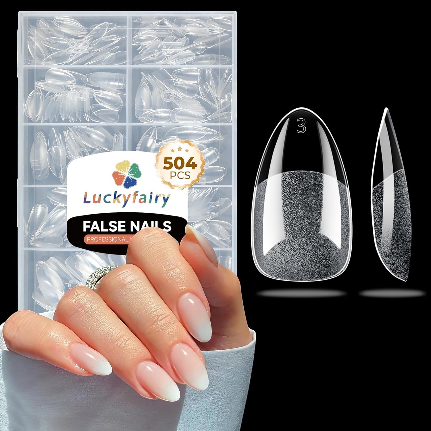 Luckyfairy uñas almendra corta, envase limpio facilita iniciar la manicura.
