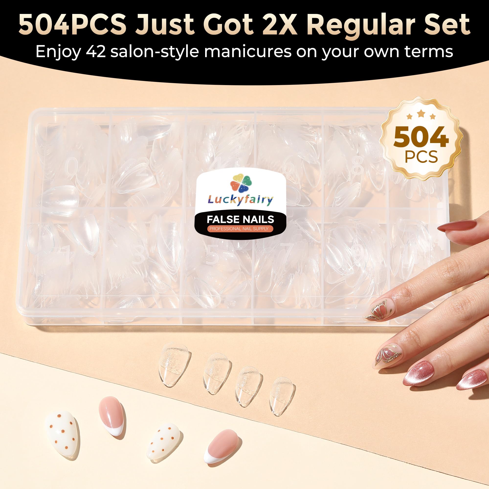 Luckyfairy uñas almendra corta, frente grueso y resistente para mayor durabilidad.