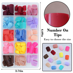 LuckForever 15 colores de uñas postizas cuadradas mate para varios looks.