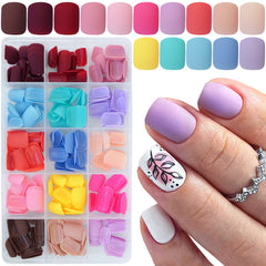 LuckForever uñas postizas 360 piezas para niñas en estuche, cuadradas y acabado mate.