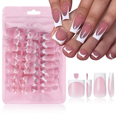LuckForever uñas francesas blancas cuadradas medianas, estilo elegante para verano