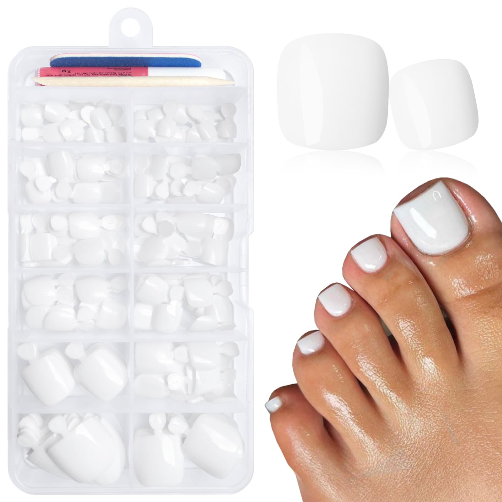 LuckForever uñas para pies blancas, kit para pedicure rápido en casa.