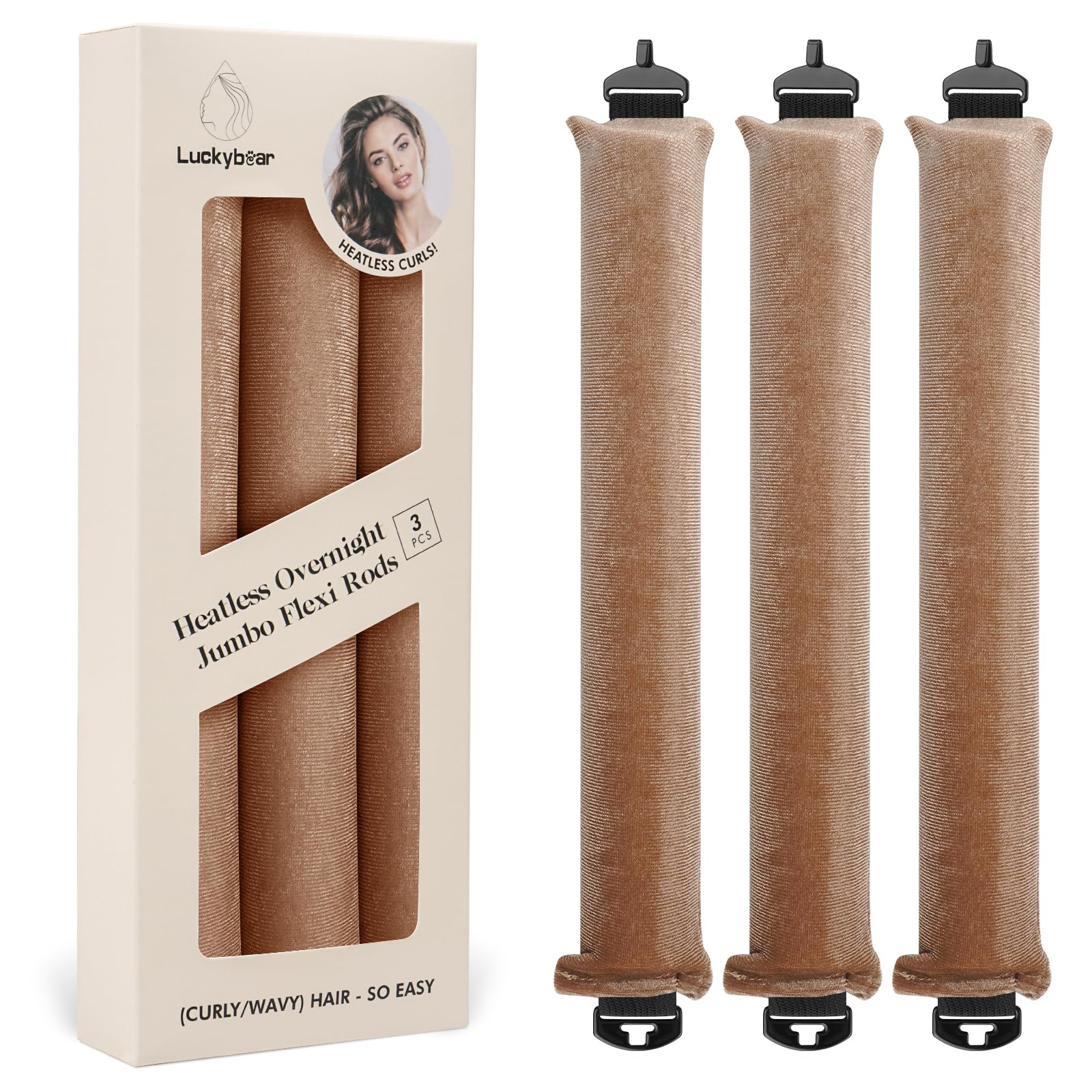 Luckybear rodillos sin calor para dormir con acabado satinado khaki, cómodo para dormir sin dañar el cabello
