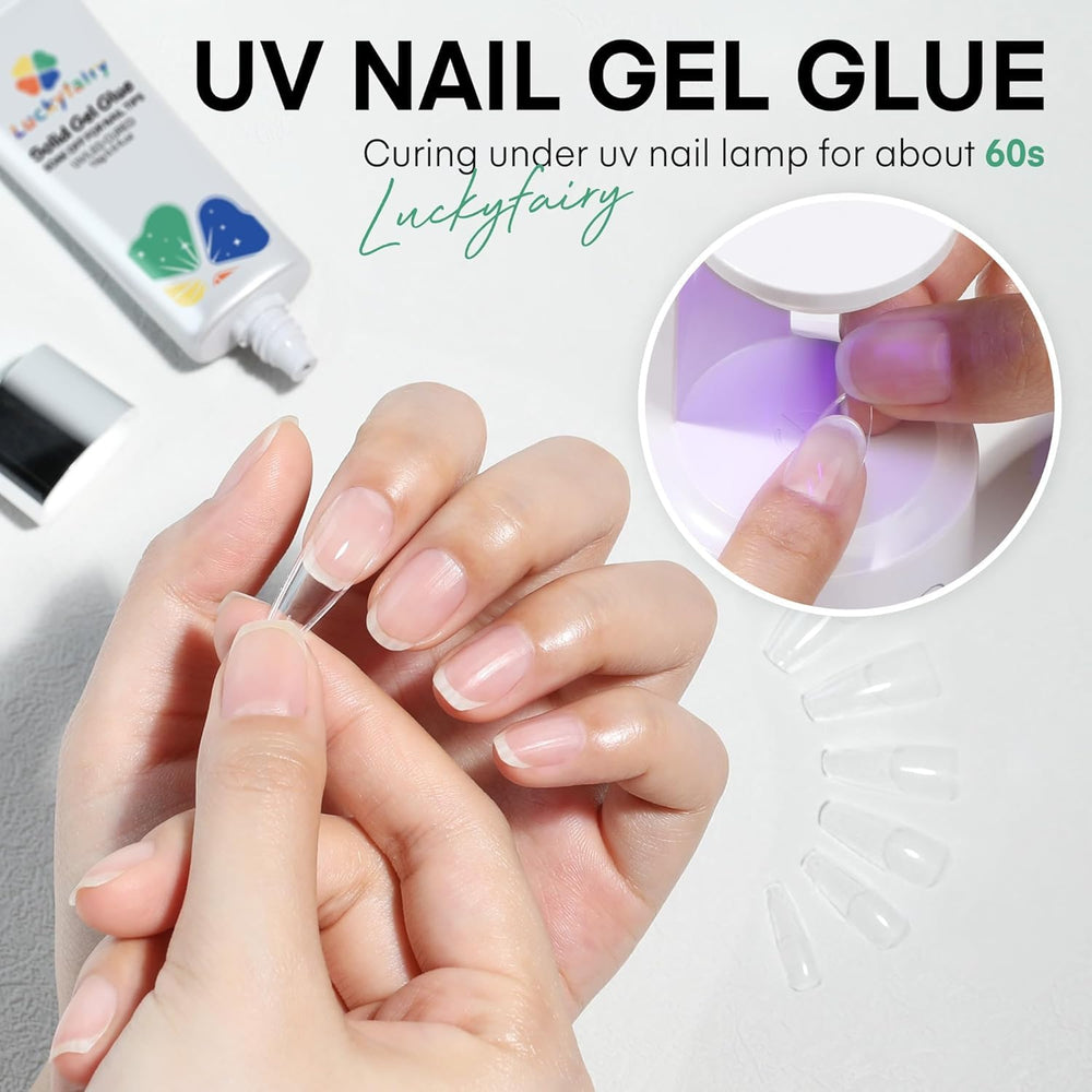 Luckyfairy pegamento uñas capa clara, acabado cristalino sin manchas.