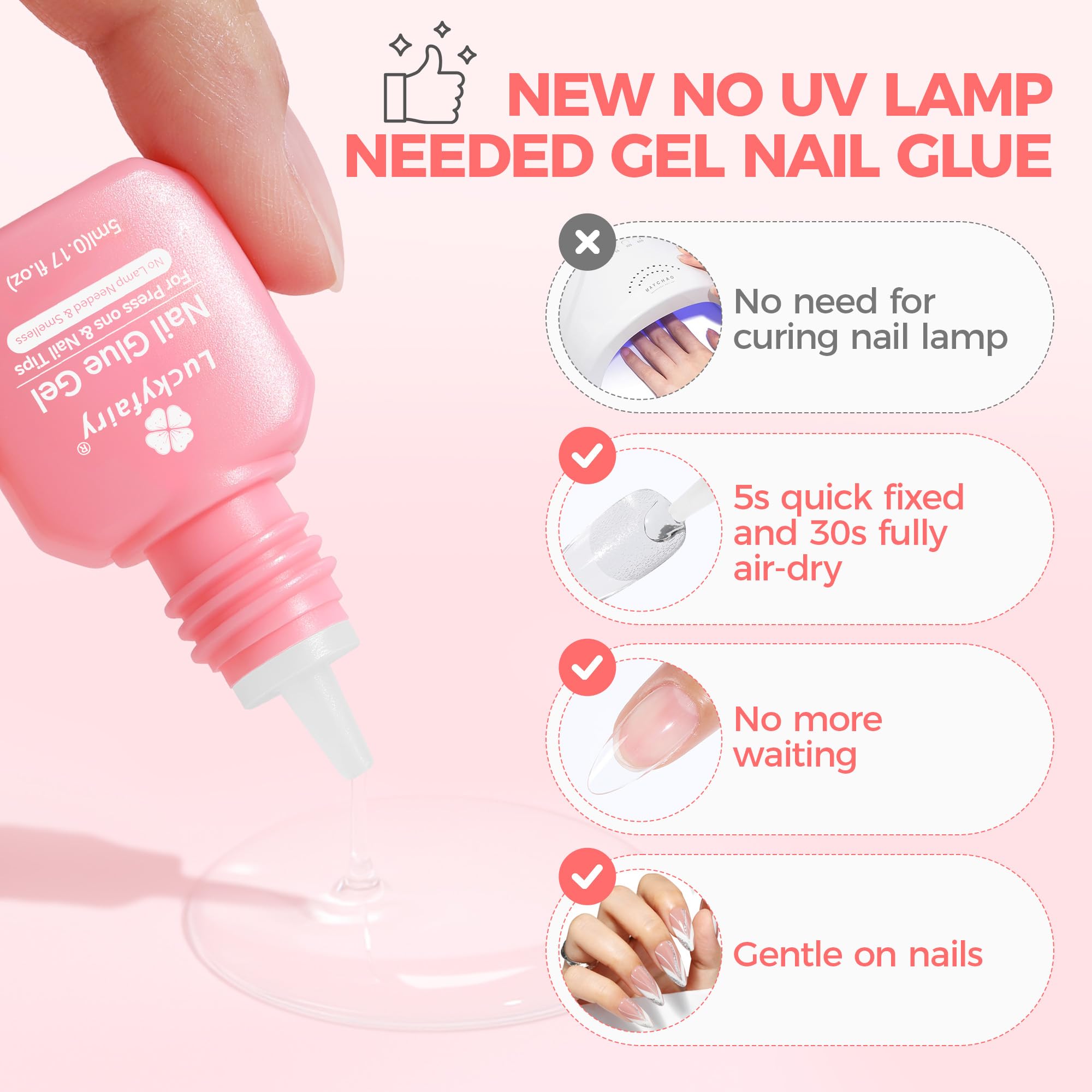 Luckyfairy aplicación rápida en 5 segundos para uñas postizas.