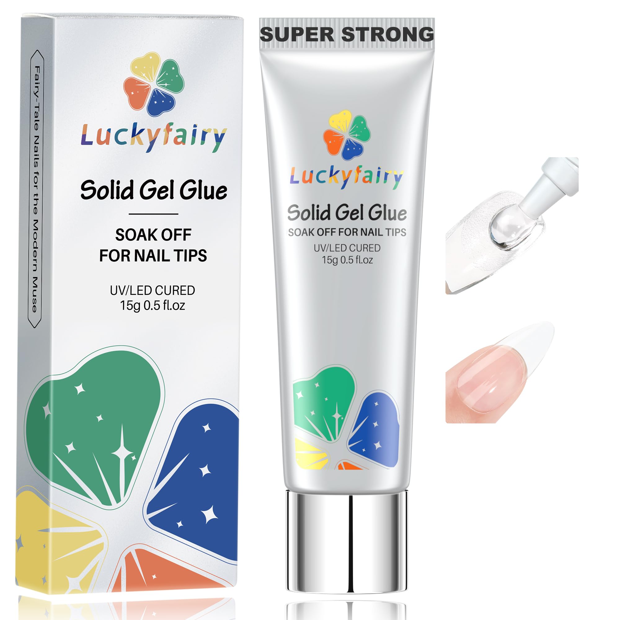 Luckyfairy bote de gel pegamento con curado UV para uñas fuertes y claras