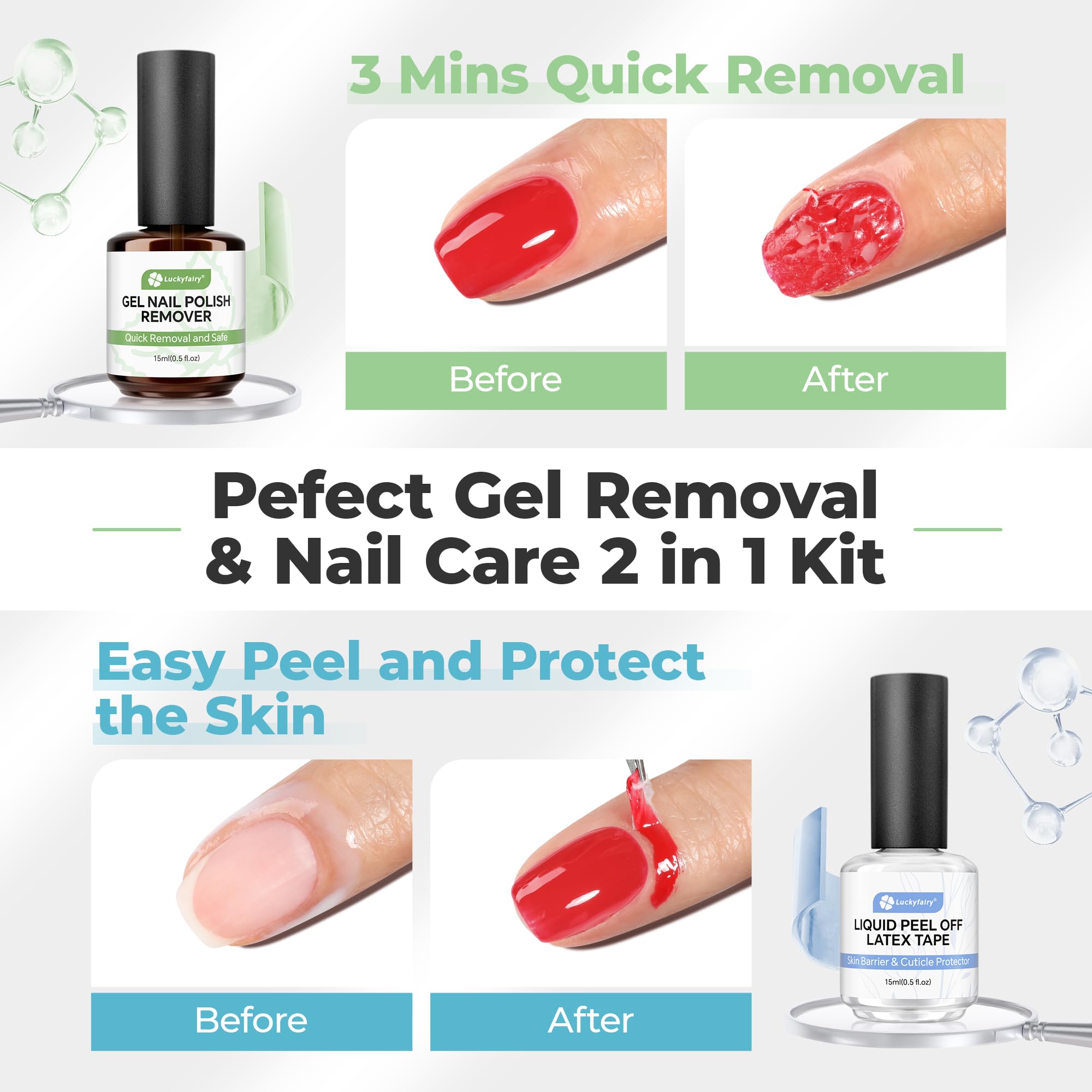 Luckyfairy látex desprendible alrededor de uñas protege cutículas durante la remoción.
