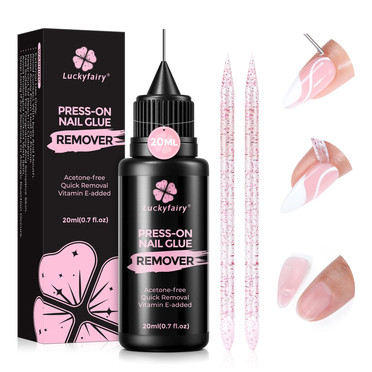 Luckyfairy Pinpoint Remover en botella, aplicación precisa para retirar adhesivo de uñas