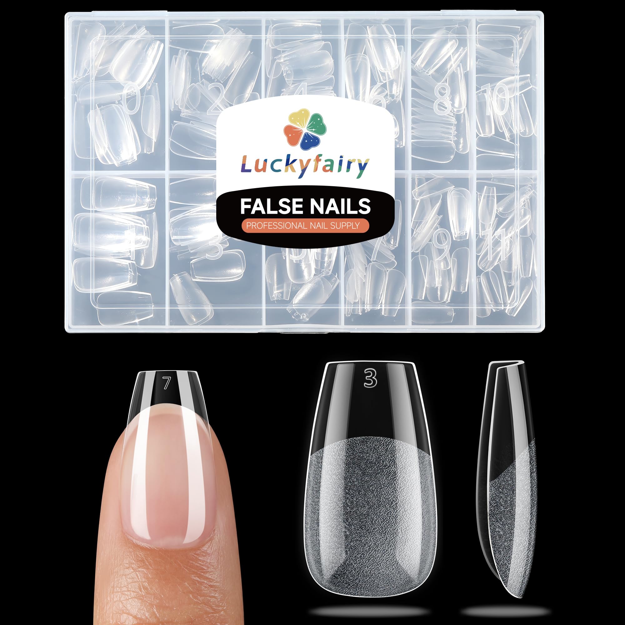 Luckyfairy puntas cortas con forma ataúd transparentes para manicura en casa