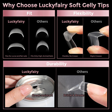 Luckyfairy puntas gel suave, doblables para manicura casera.