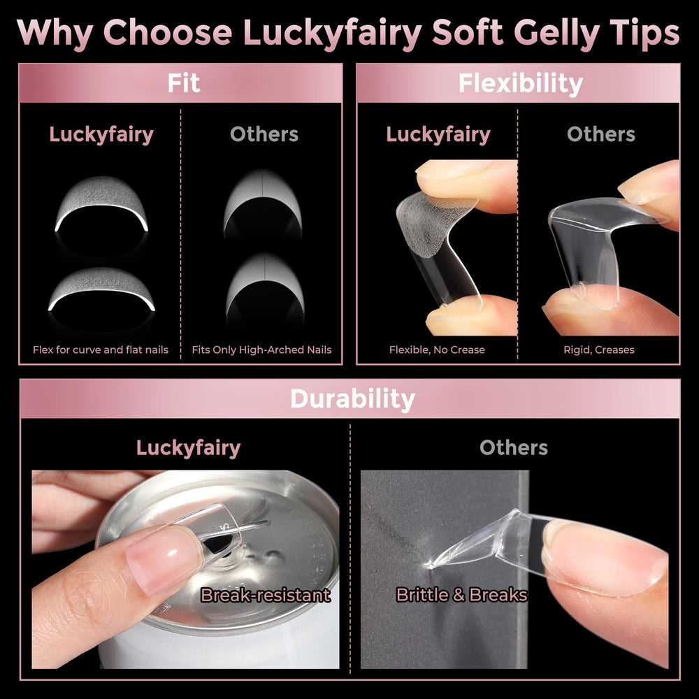 Luckyfairy puntas gel suave, doblables para manicura casera.
