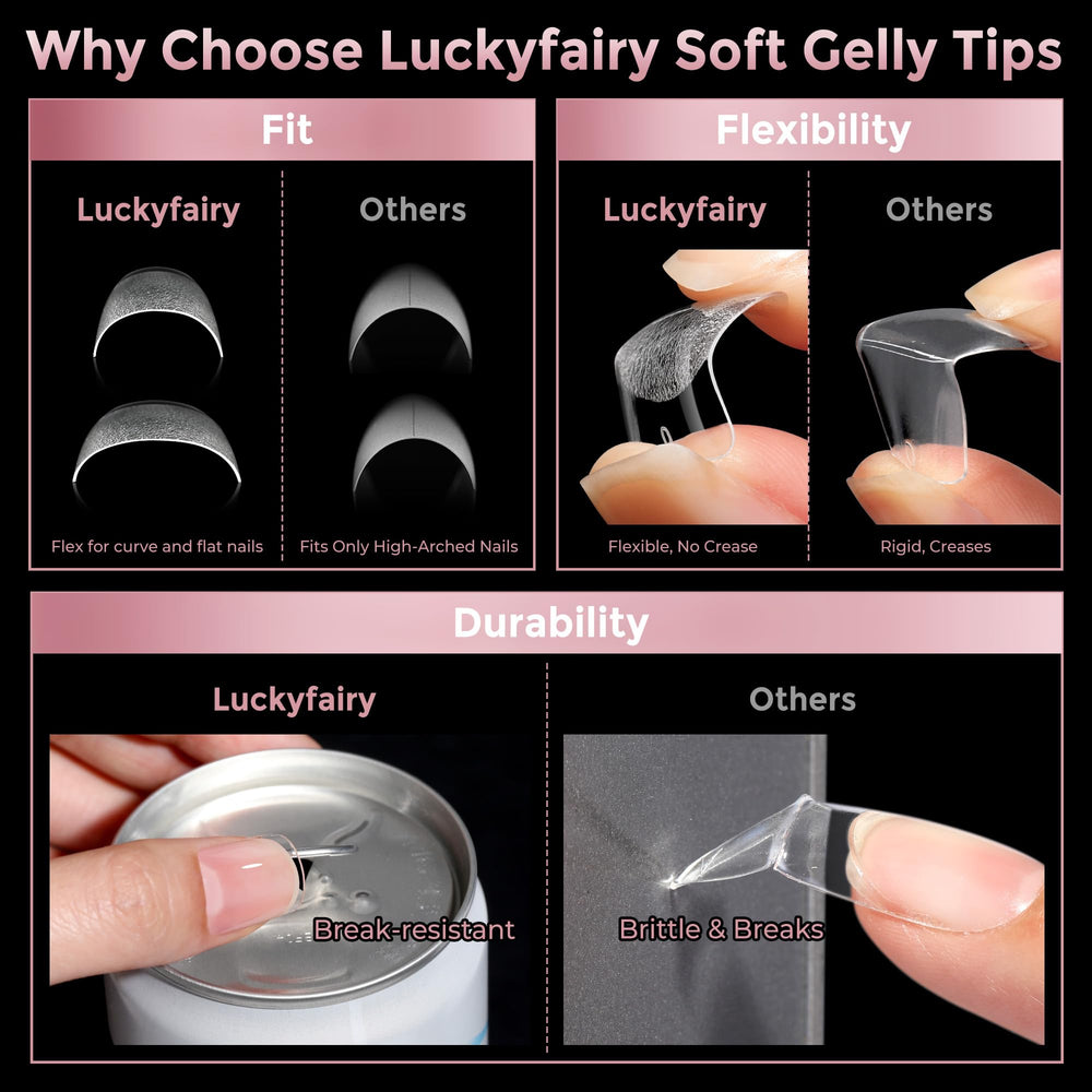 Luckyfairy puntas de gel suaves y flexibles para fácil manejo