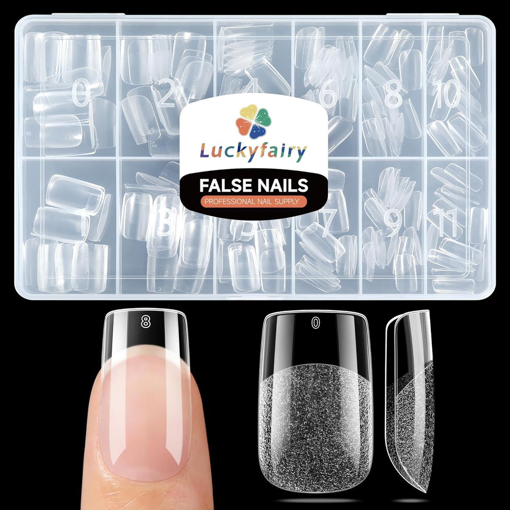 Luckyfairy puntas de uñas cuadradas cortas para acabado duradero